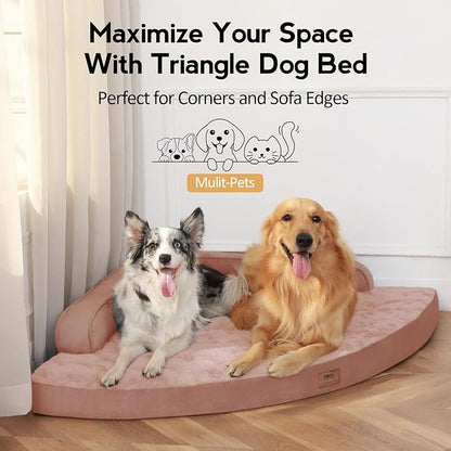 Large Dog Bed - XL Orthopedic Egg-Crate Memory Foam Dog Beds with Removable Washable Cover, Waterproof Pet Beds with Non-Slip Bottom, Pink