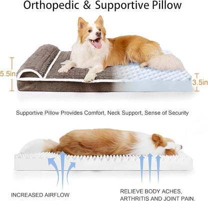 Orthopedic Dog Bed Medium Size Dog with Pillow 30''X20'', Waterproof Soft Comfortable Egg Crate Foam Pet Crate Beds Mat with Removable Washable Cover and Non-Slip Bottom, Taupe