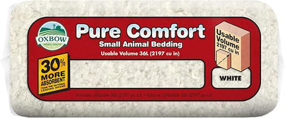 Oxbow Pure Comfort Small Animal Bedding, Odor & Moisture Absorbent Litter for Bunny Litter Box, Low Dust Bedding for Guinea Pig Cage, White Paper, 36 Liter Bag