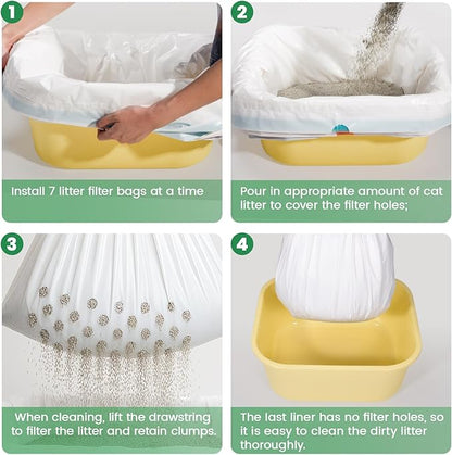 7-Day Sifting Litter System Bags, Heavy Duty Thickened Liners 37x18 Inch (14 Pack), Fits Standard Litter Boxes.
