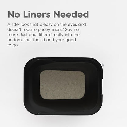 IRIS USA Cat Litter Box, Large Cat Box Enclosure, Top Entry with Litter Catching Lid, Enclosed with Scoop, Black/Gray