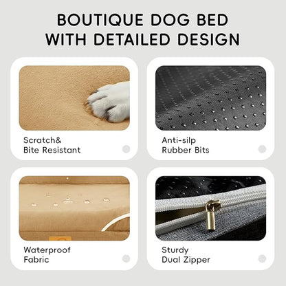 Homemate Dog Bed Medium Size Dog 28x23 inch with Orthopedic Foam Waterproof Outdoor Pet Cat Bed Sofa Supplies with Toy Dogs Crate Pad Couch with Removable Washable Cover & Non-Slip Botton Brown
