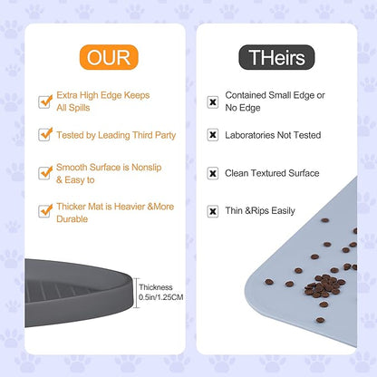 100% Waterproof 1.0" Raised Edge BPA Free Silicone Dog Food Mat, Pet Cat Feeding Mats Contain Spills Protects Floors, Placemats for Cats and Dogs Water Bowl Dishwasher XXL Large.
