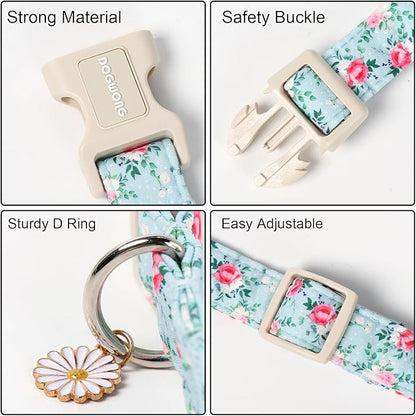 DOGWONG Floral Dog Collar, Cute Adjustable Flower Collar, Girl Female Dog Collar with Strong Plastic Buckle for Small Medium Large Dogs,XL