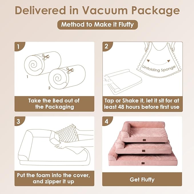 EHEYCIGA Extra Large Dog Bed Othorpedic, Memory Foam XL Dog Bed with Washable Removable Cover, Waterproof Pet Sofa Couch XLarge Size Dogs with Nonskid Bottom, 44x32x6.5, Pink