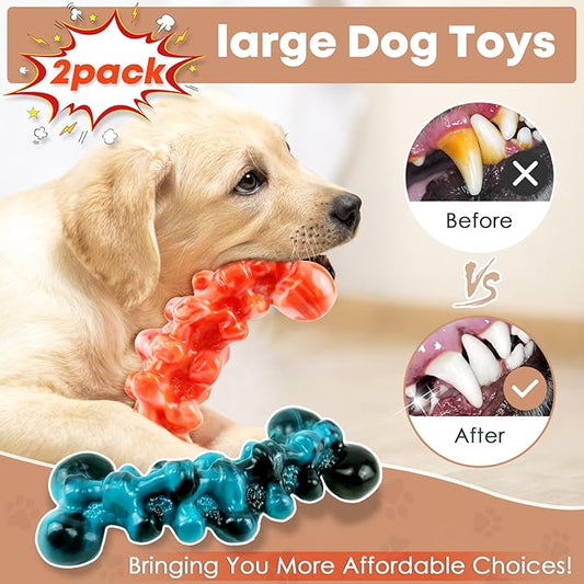 Dog Chew Toys for Aggressive Chewers - 2 Pack Indestructible Teeth Cleaning Chew Toys to Keep Them Busy for Medium & Large Dogs