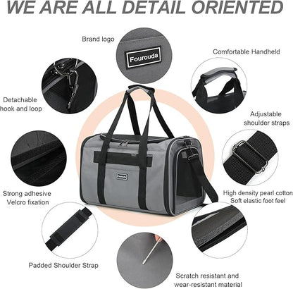 Airline Approved Dog Carrier.Cat Travel Carrier Dog Carrier Bag, Soft Sided Pet Bag up to 20 Lbs,Pet Carrier Soft-Sided Escape Proof with 4 Ventilated Windows (Black)