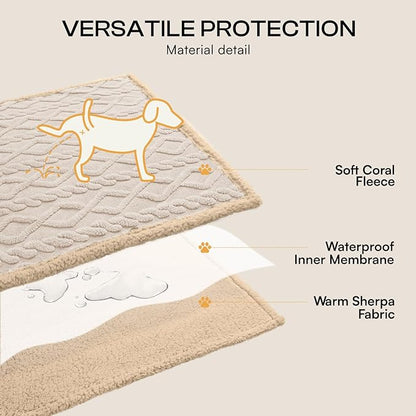 Luciphia Waterproof Pet Blanket, Liquid Pee Proof Dog Blankets for Sofa Bed Couch, Reversible Sherpa Fleece Furniture Protector Cover for Small Medium Large Dogs Cats,Beige-Thicken Large（65" x 57"）