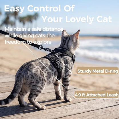 Cat Harness and Leash Set Escape Proof Tactical Small Kitten Harness Emotional Support Cat Vest, Black, S