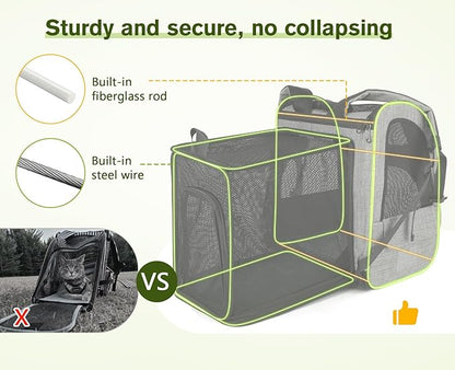 Pecute Cat Backpack Carrier Expandable, Pet Backpack with Curtain for Cats Dogs Up to 11lbs, with 4-Side Breathable Mesh, Multi-Entry & Lockable Zippers for Travel, Hiking, Camping - Hands Free