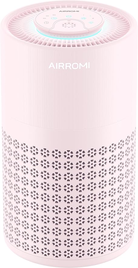AIRROMI Air Purifier for Bedroom with HEPA 3-in-1 Filter, Pet Air Purifier for Home Cat Pee Smell, Covers Upto 990 Ft², Quiet 360° intake Air Cleaner for pet hair,allergies,Dust,Smoke A2001 Pink