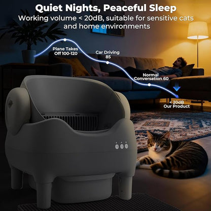 Automatic Cat Litter Box: Self Cleaning Litter Box for Multiple Cats, 10L Waste Drawer with Ultra Quiet Operation, Open Top Design for Multi-Cat Households, Grey