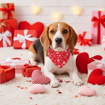Sanwuta 48 Pcs Valentine's Day Dog Bandanas Bulk Valentines Dog Bandanas Adjustable Colorful Heart Scarf Red Pink Bib Accessories for Small Medium Large Breeds Pet Costume Accessories
