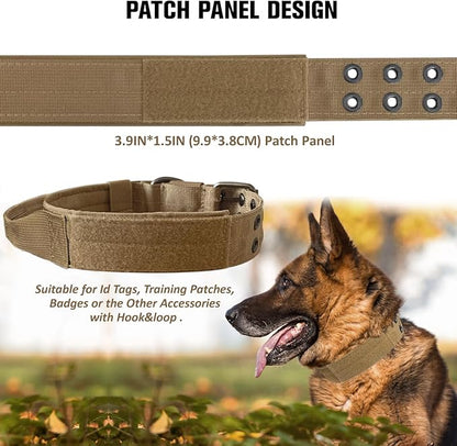Tactical Dog Collar with Handle, Military Adjustable Heavy Duty Metal Buckle Dog Collars Soft Nylon Training Collar for Medium Large Dogs (Brown, Large)