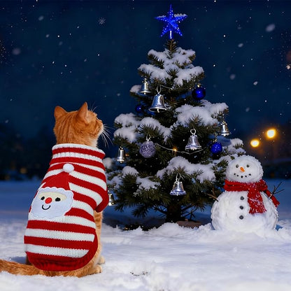 Cat Christmas Sweater Pet Winter Warm Coat Pajamas Christmas Santa Knitwear Cat Sweater for Cats Kitty Puppy (Santa, S)