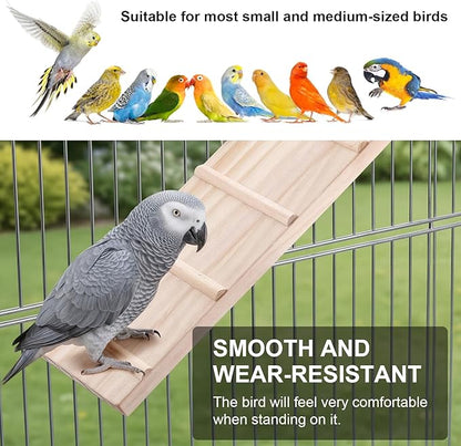 Wooden Bird Habitat Platform with Swing and Ladder - Sturdy Long Tailed Parrot cage Accessory, Suitable for Exercising and Entertaining Bird Games Gym - Perfect for Parrots, Canaries, Sparrows