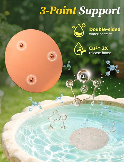 Mellbree Bird Bath Copper Disk, 0.6mm Reinforced 99.99% Pure Copper Cleaning Disk for Physical Safe Clean Water All-Season, Universal Fit for Outdoor Birdbaths, Bowl, Bird Bath Heater Solar (Flower)