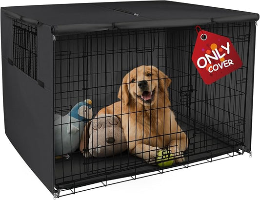 Explore Land Dog Crate Cover Heavy Duty Polyester Pet Kennel Sunshade Universal Fit for 48 inches Wire Cage (Black)