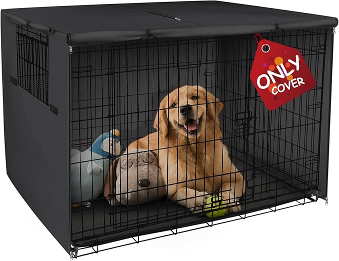 Explore Land Dog Crate Cover Heavy Duty Polyester Pet Kennel Sunshade Universal Fit for 54 inches Wire Cage (Black)