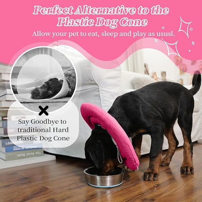 IDOMIK Dog Recovery Collar, Waterproof Soft Dog Cone After Surgery, Comfy Protective Elizabethan Collar Alternative for Dogs Cats, Adjustable Pet Neck Donut Cone Anti-Licking Biting Wounds,Rose,S