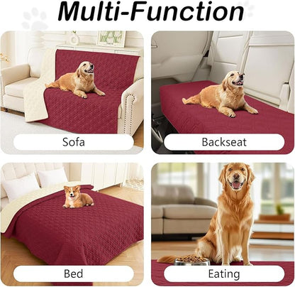 hyha Waterproof Dog Bed Blanket, Soft Pet Blankets, Waterproof Couch Cover for Dogs, Reversible Sofa Covers Washable for Furniture (40x80 Inch, Wine Red/Beige)