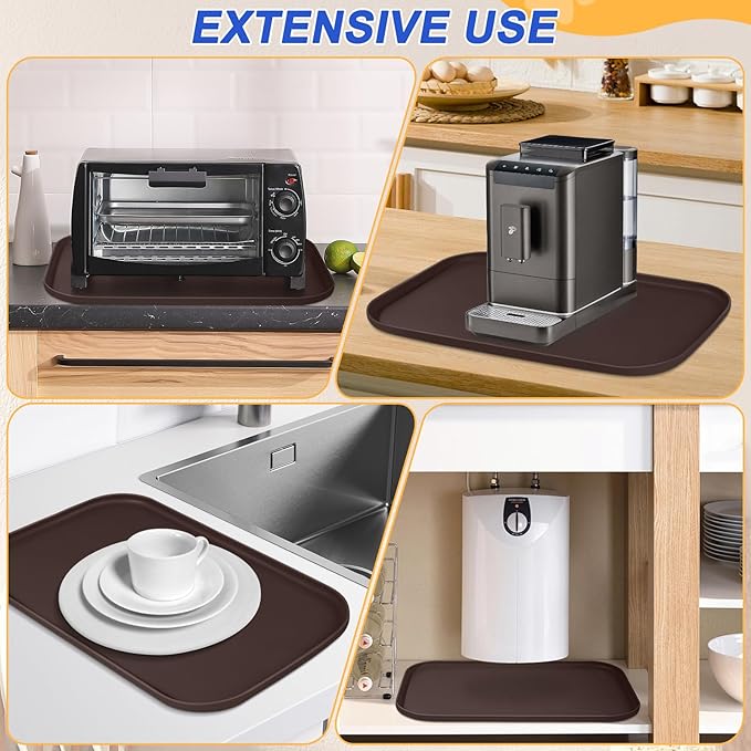 Silicone Pet Feeding Mat with Raised Edge for Food and Water, Dog Bowl Mats, Cat Bowls Placemat with High Lip for Floor Waterproof, Rubber Tray for Cats and Dogs 24 x 16 x0.8 Dark Brown