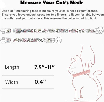 2 Pack Cotton Breakaway Cat Collars Set with Bell and Flower Pendant, Cute Floral Fruit Patterned, Adjustable 7.5-11Inch, Include A Mouse Toy Gift (Vintage+ Small Pink Flower)