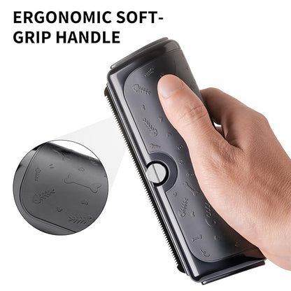 Dog Deshedding Brush & Shedding Blade, Undercoat Grooming Tool for Short & Medium Fur and Double Coats, Replaceable Metal Blade, Ergonomic Handle, Black