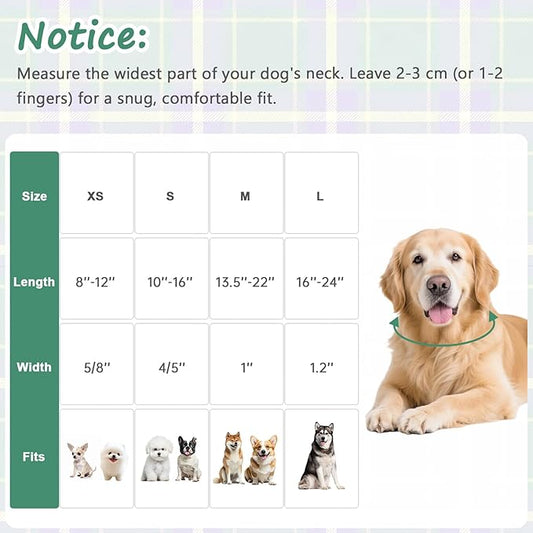 Dog Collar with Dark Green Striped Checkered for Spring Summer, Adjustable Cotton Puppy Collar for Small Medium Large Girl Boy Dogs-M