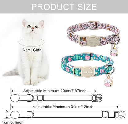 Lionet Paws 2pcs Pack Easter Cotton Cat Collar,Breakaway Buckle with Rabbit and Floral Eggs Cute Adjustable Green Cat Kitten Collar,Ideal for Girl Cats Boy Cats