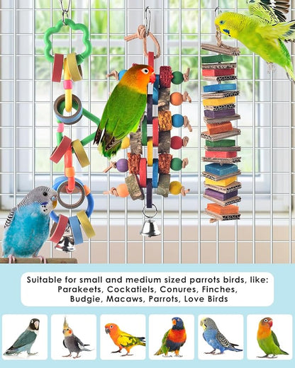 Bissap 3 PCS Bird Chew Toys, Multicolored Bagel Cascade Bird Parrot Toy Biting Paper Cardboard Olympic Rings Conures Toys for Amazon Cockatiels Cockatoos Macaws and Similar Sized Pet Birds