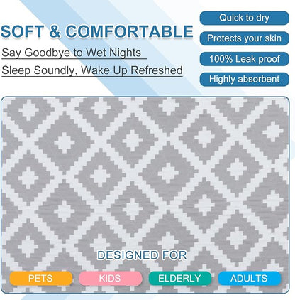 OUTCREATOR® Washable Bed Pads 34" x 56" (Pack of 2), Incontinence Mattress Protector, Anti-Slip Waterproof Underpads for Adults Kids Elderly Pets, Absorbency & Reusable Bedwetting Pads (Gray Geometry)