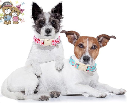 DOGWONG Valentine's Dog Collar - Blue Heart Adjustable Cotton Heart Dog Collar - Perfect for Extra Small, Small, Medium, Large Dogs