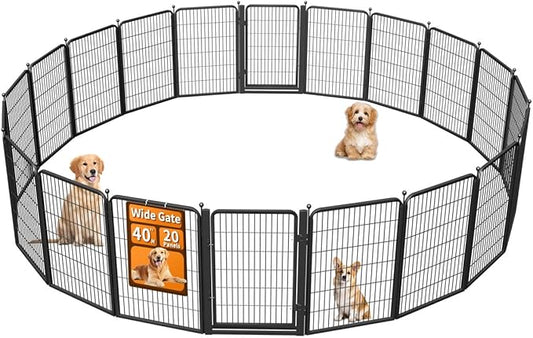 Dog Fence Outdoor Pens Outside,Portable Dog Play Pen 40" H 20 Panels Pet Playpen Exercise Pens for Puppys Small Medium Large Dogs RV Camping Yard Garden Indoor Wide Gate