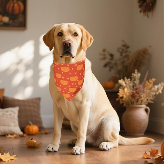ADOGGYGO Thanksgiving Dog Bandanas 2 Pack, Reversible Pumpkin Turkey Pet Scarf, Premium Fabric, Adjustable Fit Orange Thanksgiving Bandanas for Medium Large Dogs (Large)