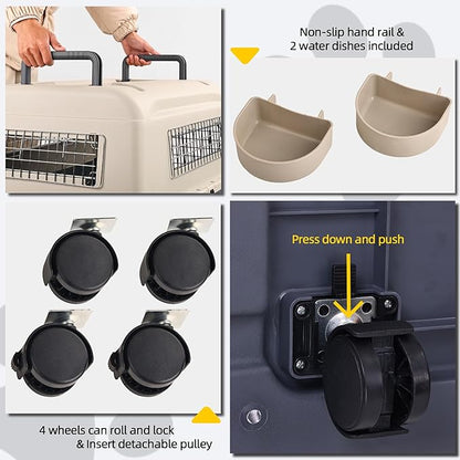 Elevon Plastic Kennels, Plastic Dog Crate, Airline Approved Pet Carrier for Dogs and Cats Longer Traveling, XLarge