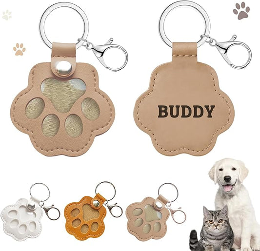 Dog Hair Keychain, Leather Pet Hair Collector Keychains, Pet Fur Keepsake Gift, Paw Charm for Collecting Cat Dogs Fur