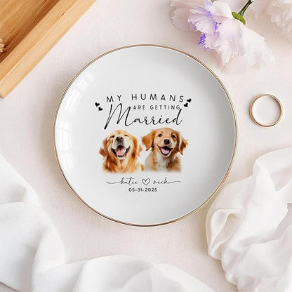 Custom Pet Portrait Watercolor Ring Dish, My Humans Are Getting Married Jewelry Tray, Ring Dish Engagement Gift for Newly Engaged Wedding Gift for Wife Her Fiance Bestie Bride To Be Newlyweds