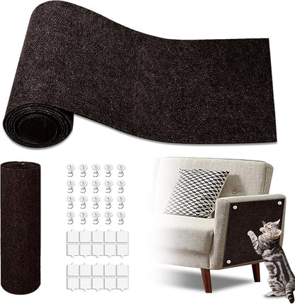 Cat Scratch Mat,118.5"x17.4" Trimmable Self-Adhesive Cat Scratch Furniture Protector, Sticky Cat Scratcher Wall Mat, Covering Cats Tower, Couch Protector from Cats Claws (Brown)