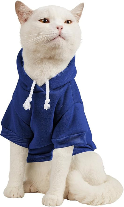 QWINEE Basic Dog Hoodie Sweatshirt Puppy Sweater Warm Cat Costumes Pet Clothes for Chihuahua Puppy Kitten Small Medium Dogs Royal Blue X-Large