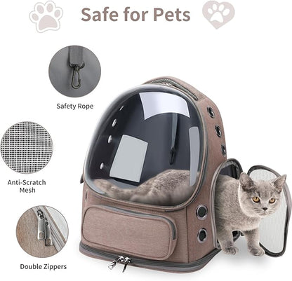 Cat Backpack Carrier for Cats and Small Dogs, Breathable Cat Bubble Backpack, Airline Approved Pet Travel Carrier for Hiking Camping Outdoor(Brown)