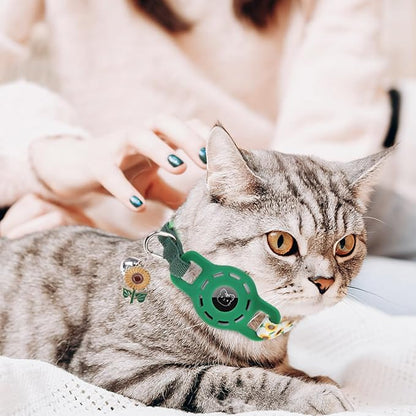 BINGPET AirTag Cat Collar with Bells, Upgraded Safety Elastic Cat Collar with Airtag Cat Collar Holder, Anti-Lost Cat Collars for Girl Boy Cats, Anti-Suffocation Kitty Puppy Collars