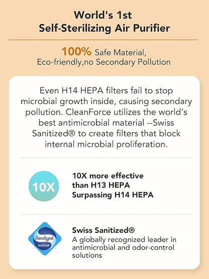 CleanForce Air Purifiers for Home Large Room Up to 2550 ft², H13 HEPA Air Cleaner Works with Alexa for Dust, Allergens, Pollen, Pet Hair Dander, Odors, CERTIFIED asthma & allergy friendly, Rainbow