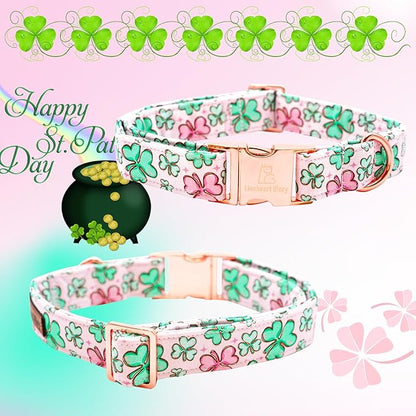 Lionheart glory St. Patrick's Day Dog Collar with Flower Dog Collars for X-Small Dogs, Heavy Duty Green Collars Lucky Clover Shamrock Dogs Collar Flower Puppy