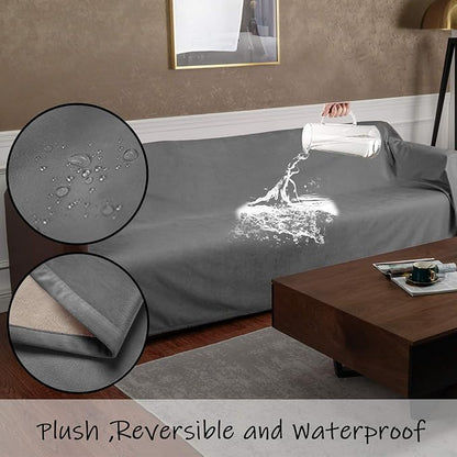 Ameritex Pet Bed Blanket Reversible 100% Waterproof Velvet Super Soft for Sofa and Bed (40x60 Inches, Light Grey+Beige)