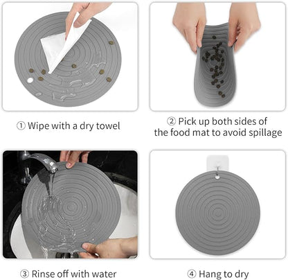 Ptlom Pet Food Mat for Dog and Cat Placemat 2 Pcs, Mat for Prevent Food and Water Overflow, Suitable for Medium and Small Pet, Silicone, 9.5"* 9.5"