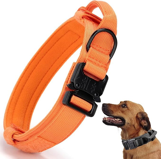 Tactical Dog Collar, Adjustable Military Training Nylon Dog Collar with Control Handle and Heavy Quick-Release Metal Buckle for Small Medium Large Dogs, Orange M