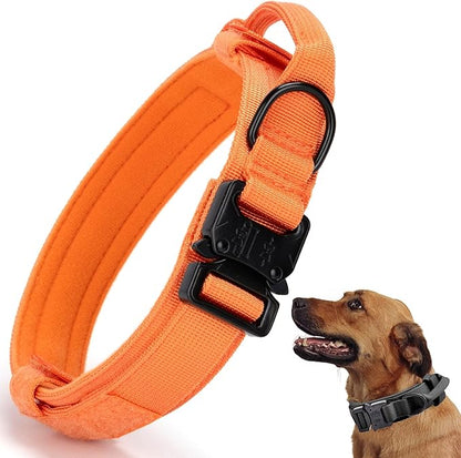 Tactical Dog Collar, Adjustable Military Training Nylon Dog Collar with Control Handle and Heavy Quick-Release Metal Buckle for Small Medium Large Dogs, Orange XL
