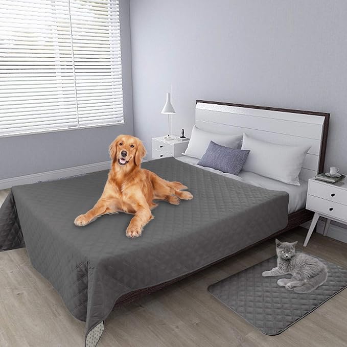 Easy-Going 100% Waterproof Dog Bed Cover Washable Couch Cover Non-Slip Sofa Cover Furniture Protector Cover Reusable Incontinence Bed Underpads for Pets Kids Children Dog Cat(52x82 in,Gray)