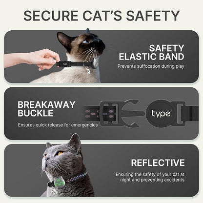 Waterproof Airtag Cat Collar, Breakaway Cat Airtag Collar with Luminous & Reflective Fish Pattern, Lightweight Kitten Collars for Apple Air tag, Hidden GPS Tracker Holder for Cats, Kittens(9-13")